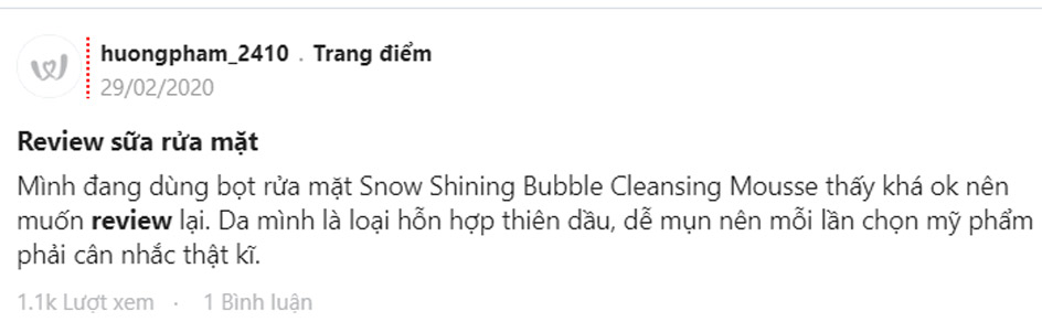 Review bọt rửa mặt Snow Shining Bubble Cleansing Mousse